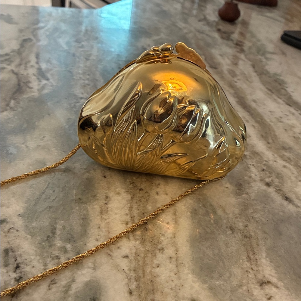 Vintage Gold Floral Metal Evening Bag
